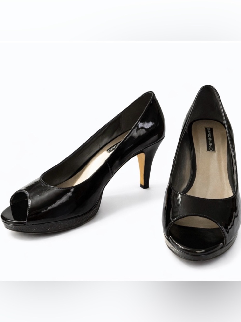 Bandolino Black Patent Peep Toe Platform Pumps Heels Size 8